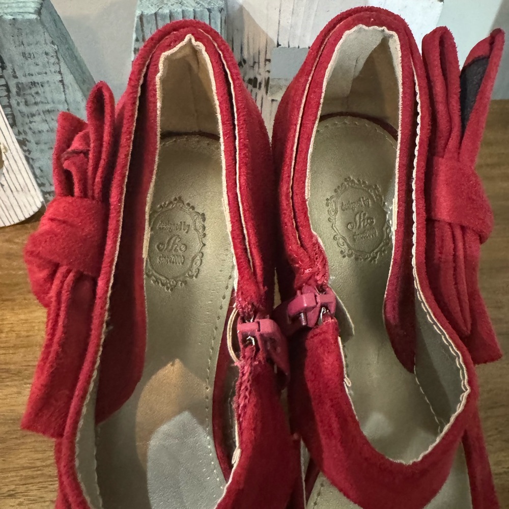 Red Open Toe Platform High Heel Pumps Size 7 - Picture 6 of 9